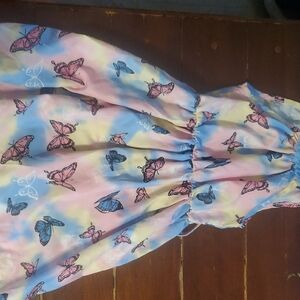 SHEIN Pastel Pink Blue Yellow Butterfly Print Casual Dress